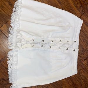 White High rise jean skirt